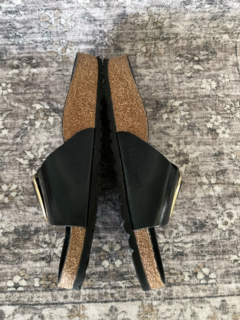 Birkenstock Madrid Big Buckle Sandal High Shine Black Leather Size 40 Gold - Picture 8 of 9
